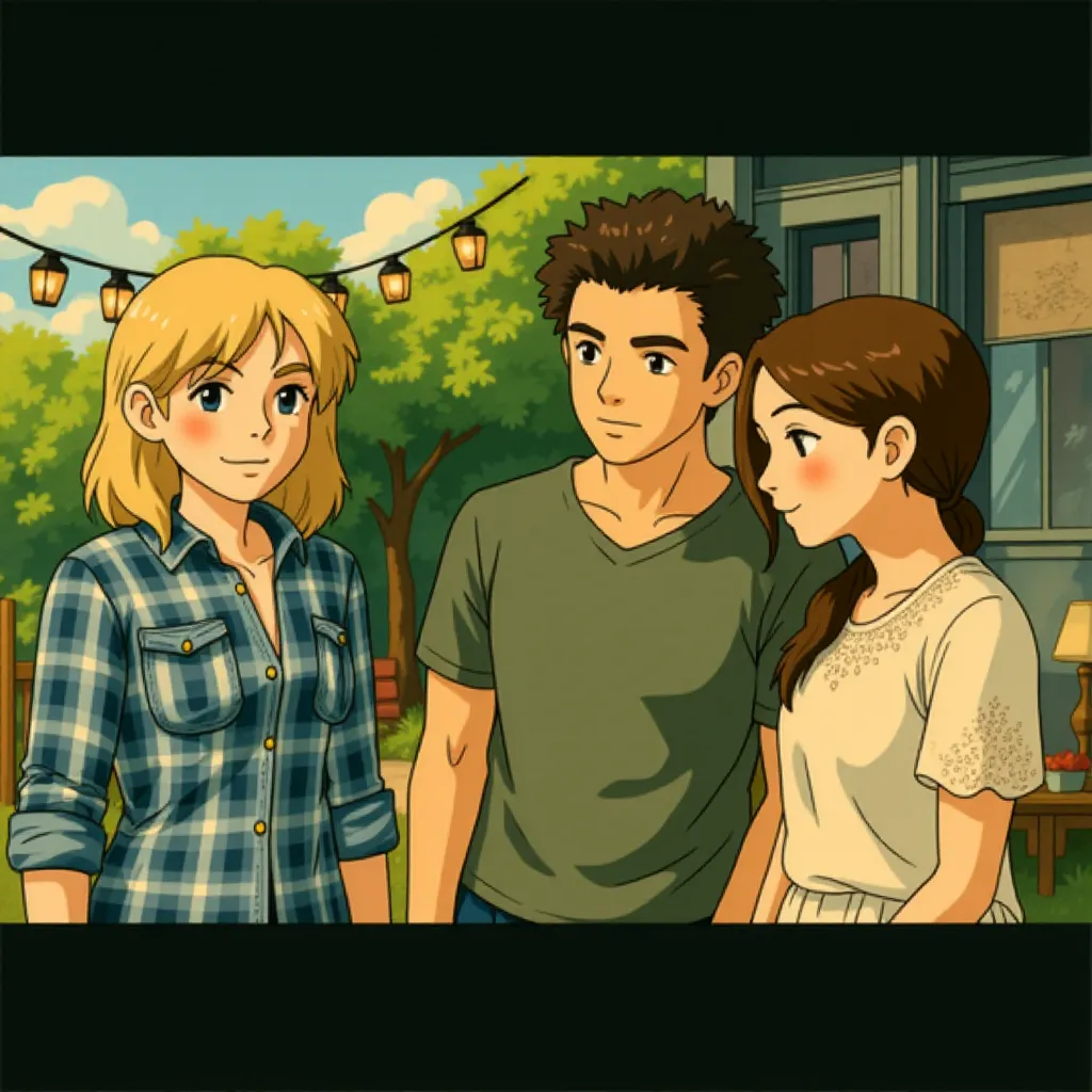 Jenna Elfman, Mila Kunis, and Justin Timberlake in Friends with Benefits (2011) - Anime style