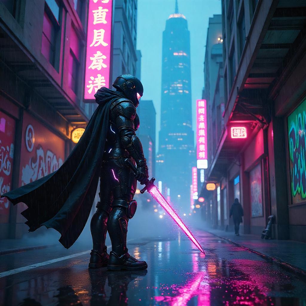 Neon Alley Warrior Concept Art