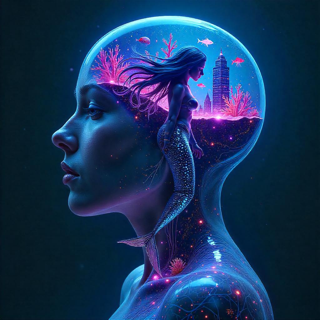 Neon Cyberpunk Mermaid Mindscape