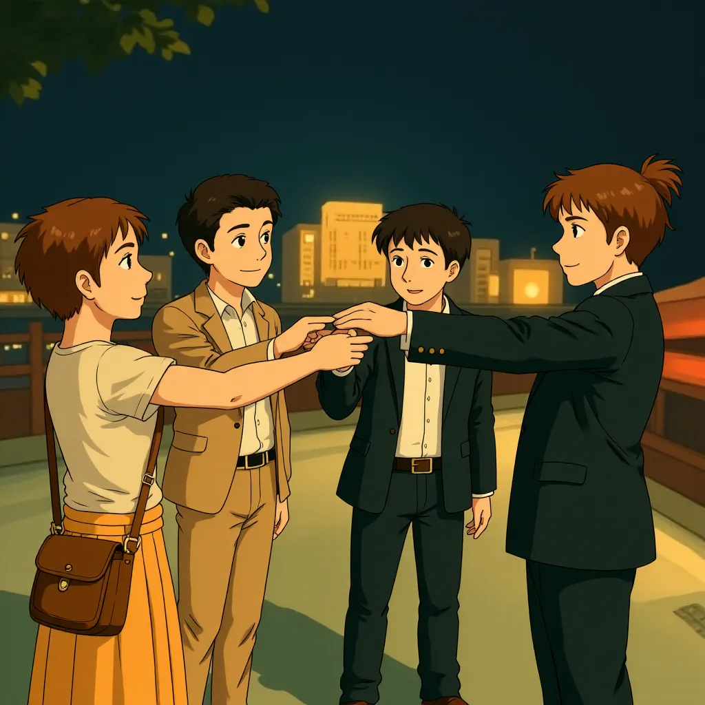 Justin Bartha, Bradley Cooper, Zach Galifianakis, and Ed Helms in The Hangover (2009) - Anime style