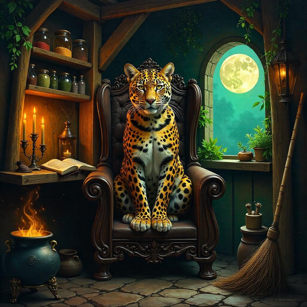 Leopard in a Witch's Hut: An Oil Painting