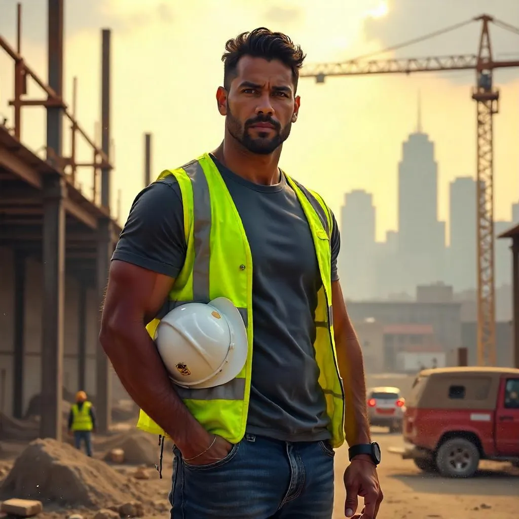 Confident Latino Construction Leader in Digital Art
