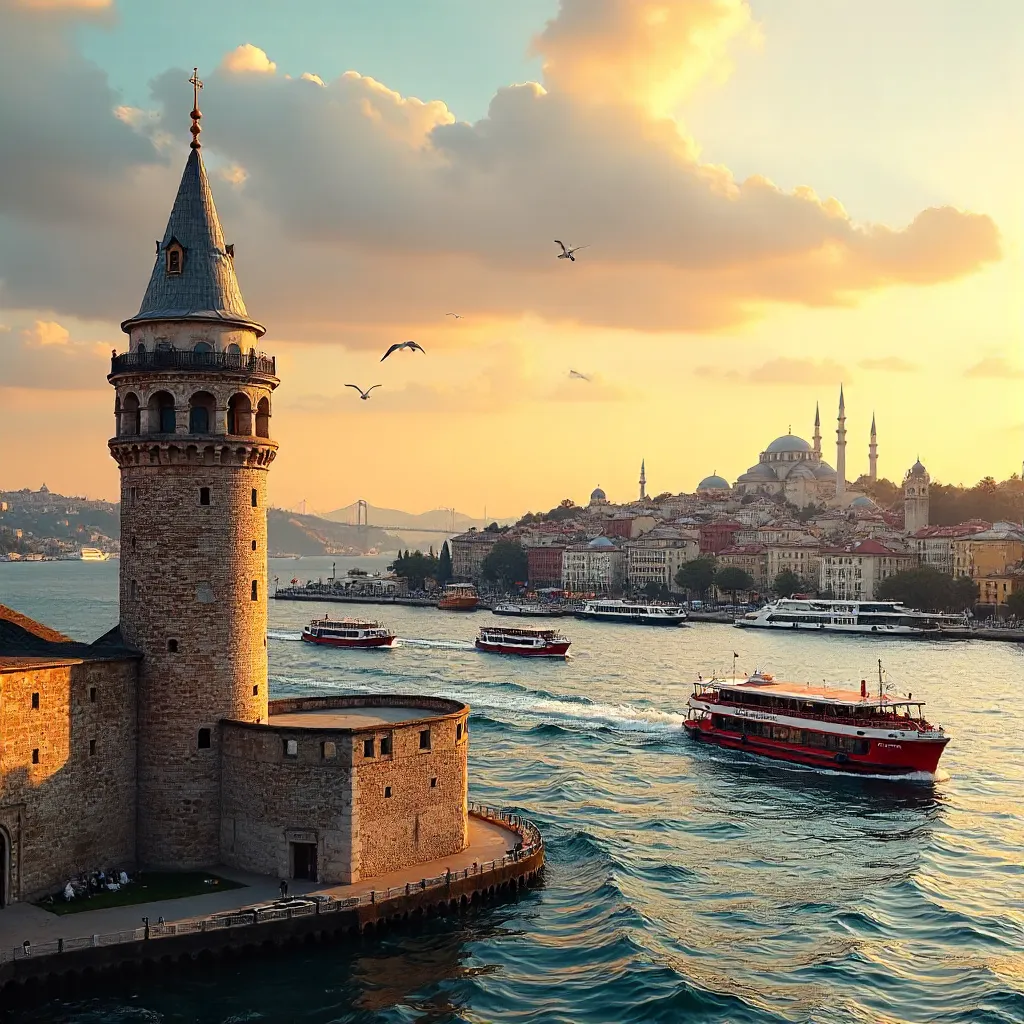 Galata Tower and Bosphorus: Istanbul's Vivid Vista