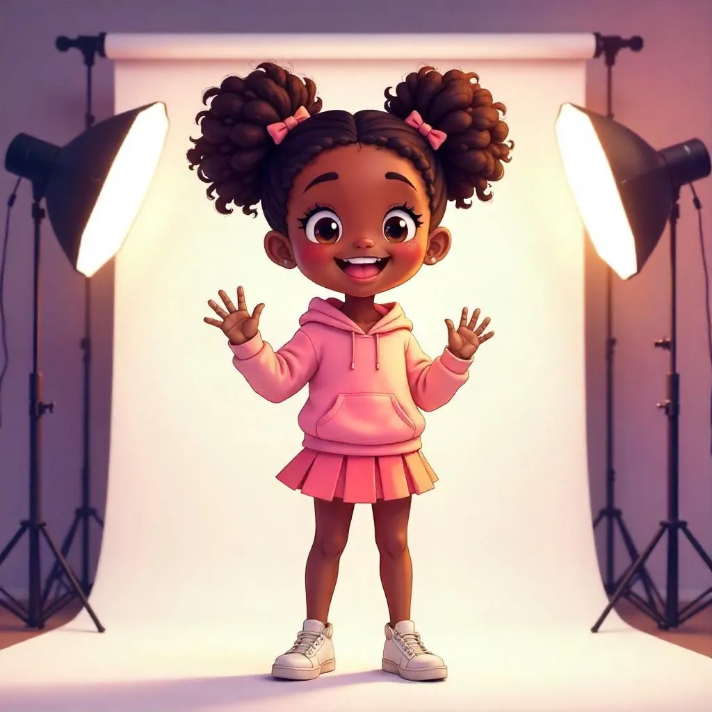 Cheerful Black Girl in an Anime Studio Portrait