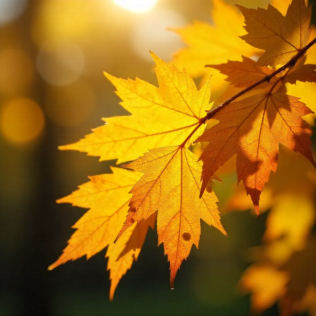 Golden Maple Leaves in Autumn Sunlight