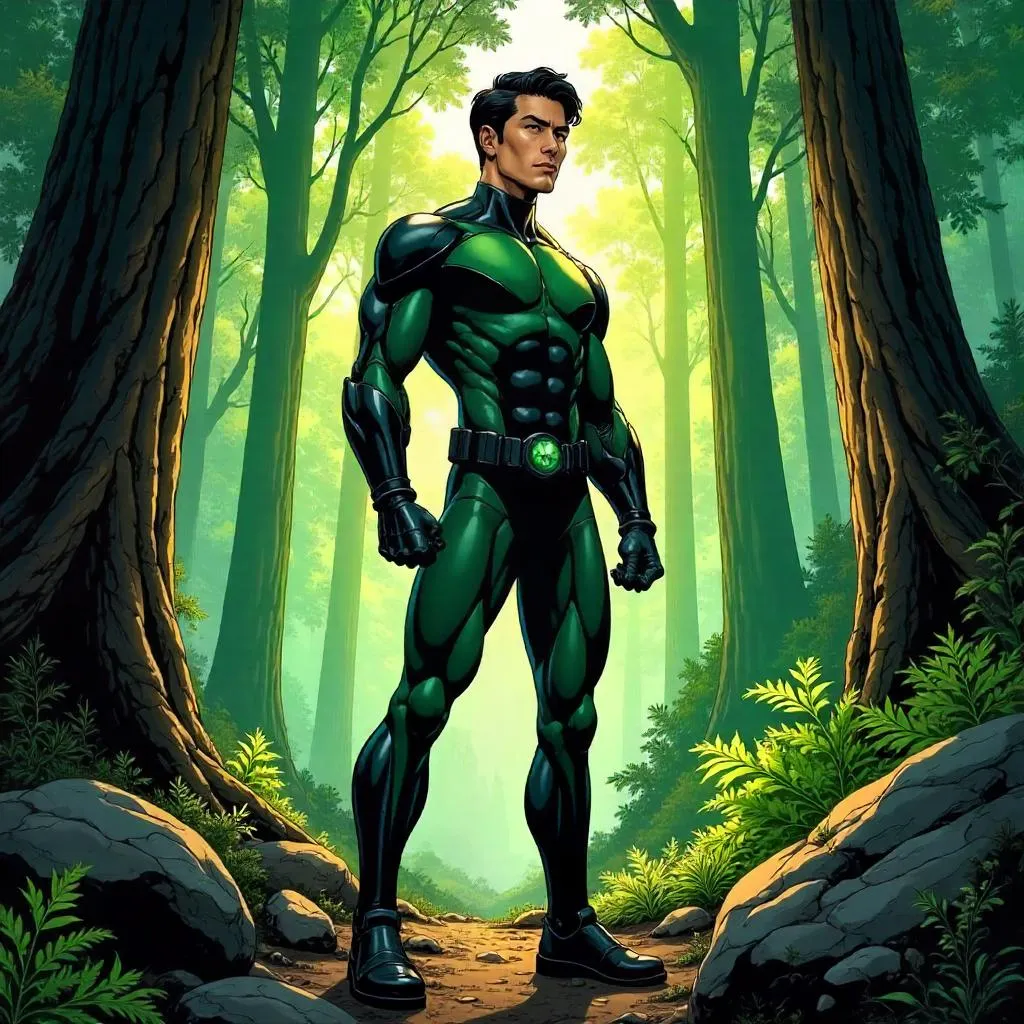 Handsome Asian Hero in a Forest — Comic Book Scene