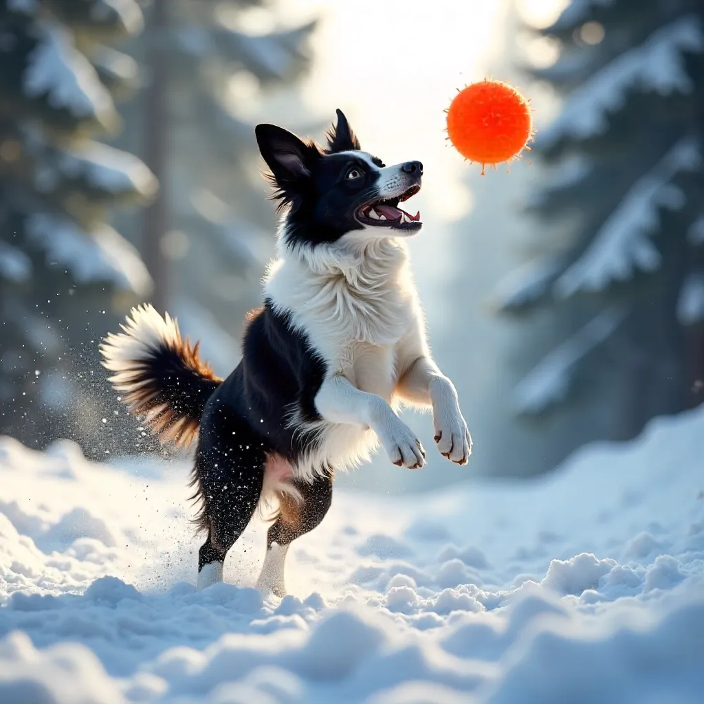 Border Collie Leap in Snowy Forest