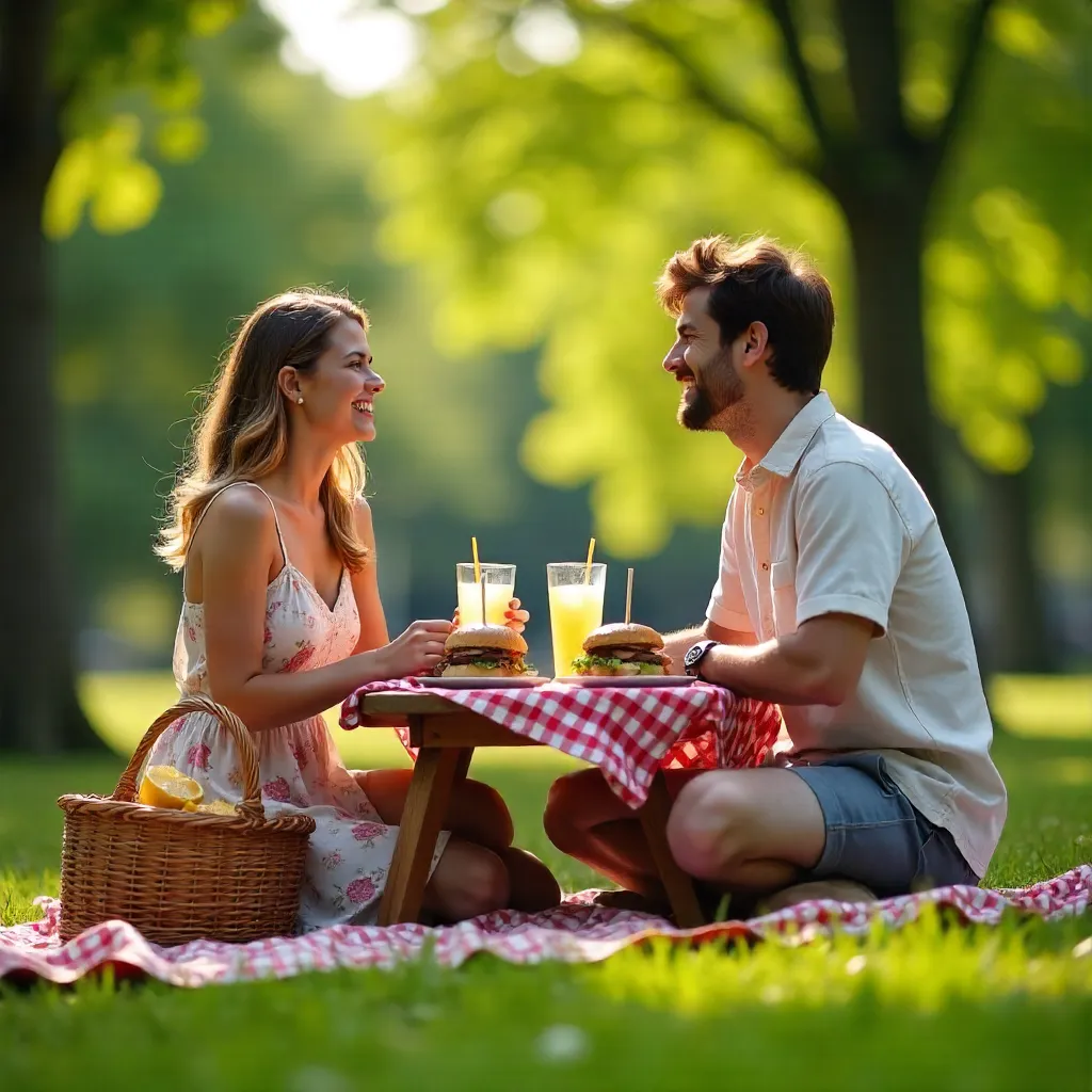 Sunny Outdoor Picnic: Couple Across the Table