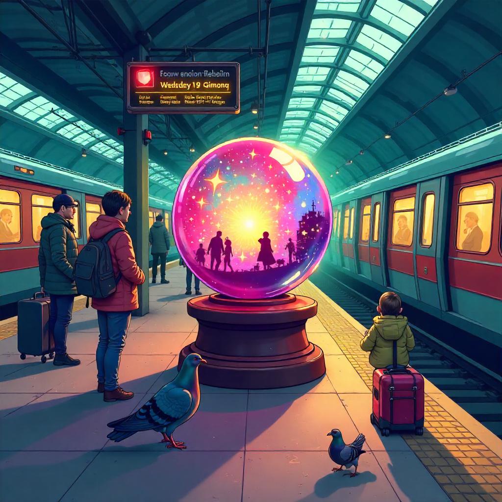 Crystal Ball in a Playful Train Station