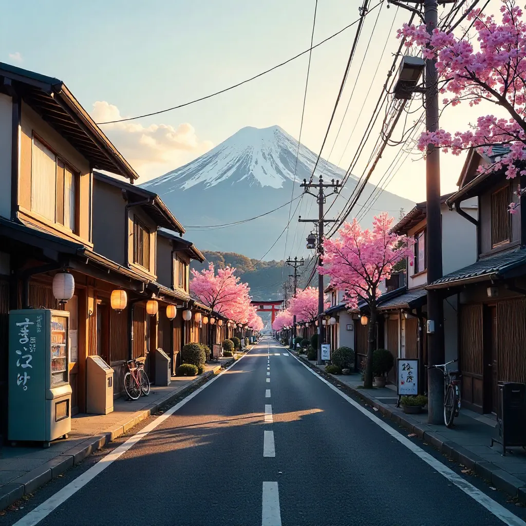 Tranquil Fujinomiya Street with Mount Fuji