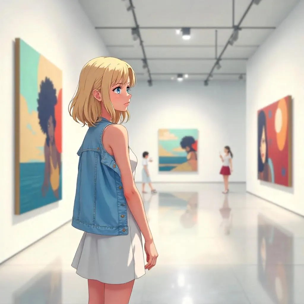 Anime Young Woman in a Contemporary Art Gallery