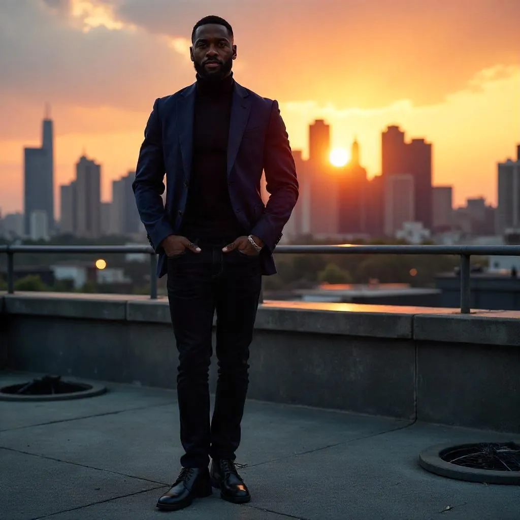 Rooftop Style: Photorealistic Black Man Portrait
