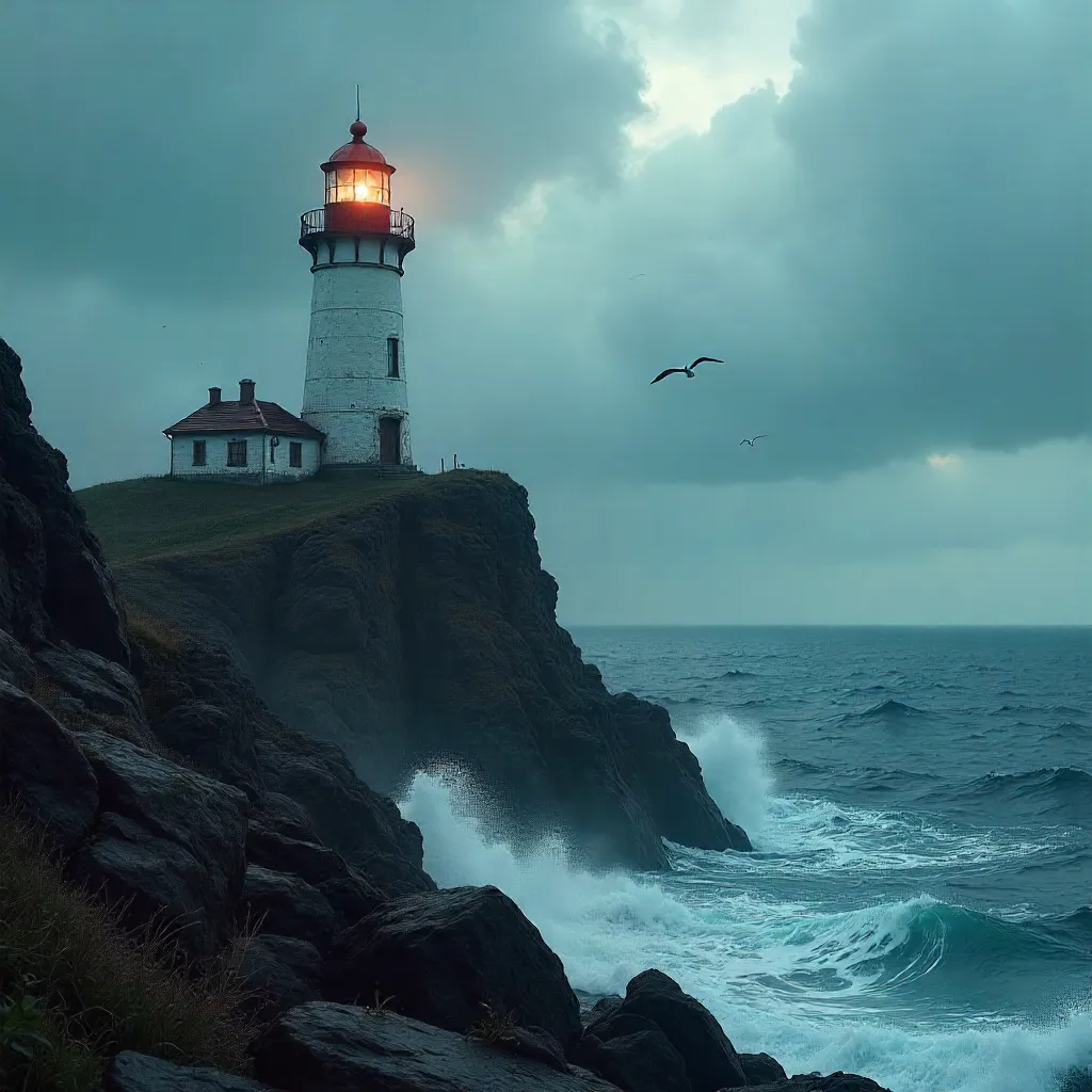 Solitary Lighthouse on a Rugged Cliff