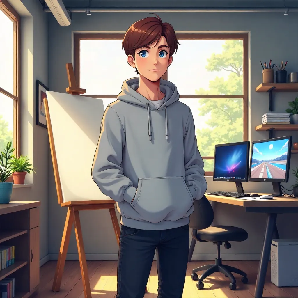 Young White Man in an Anime Studio