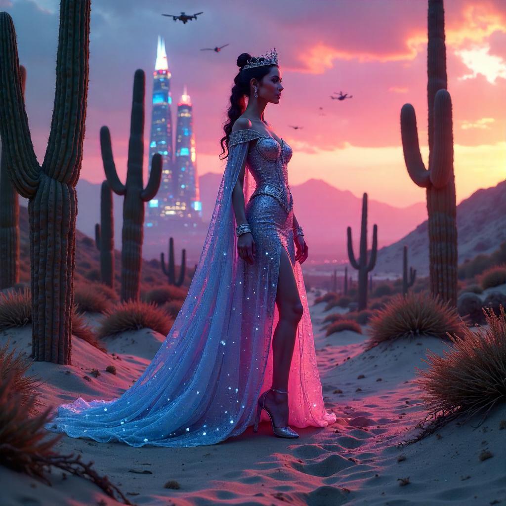 Neon Princess Among Desert Cacti