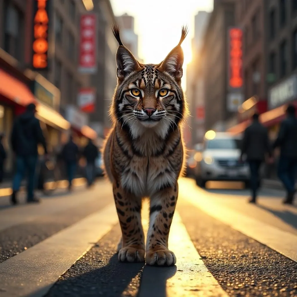 Lynx on a Busy City Street - Photoreal