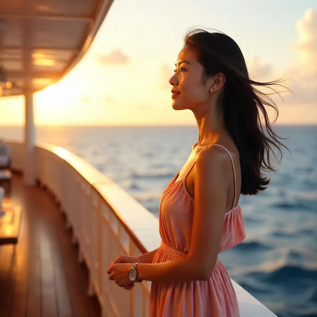 Serene Photorealistic Portrait of an Asian Woman at Sea