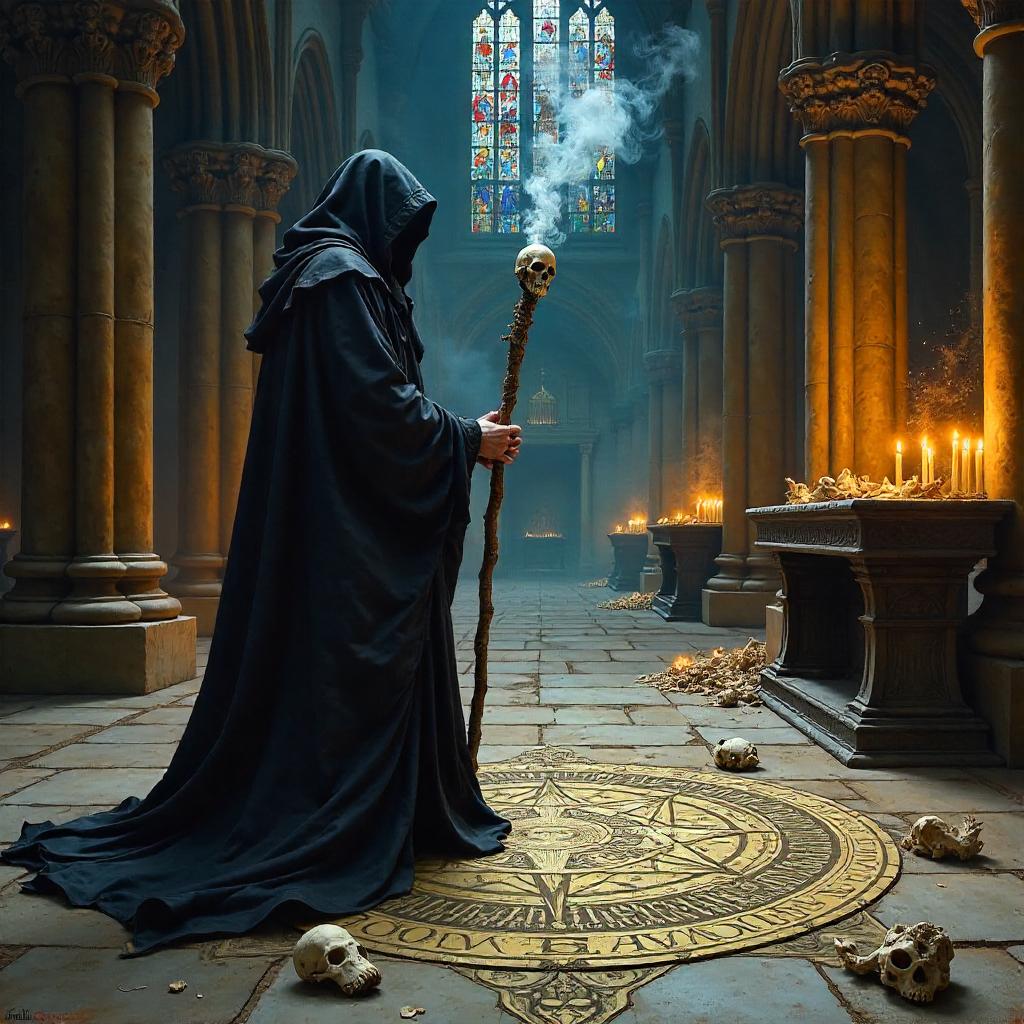 The Necromancer in the Cathedral, Oil Painting
