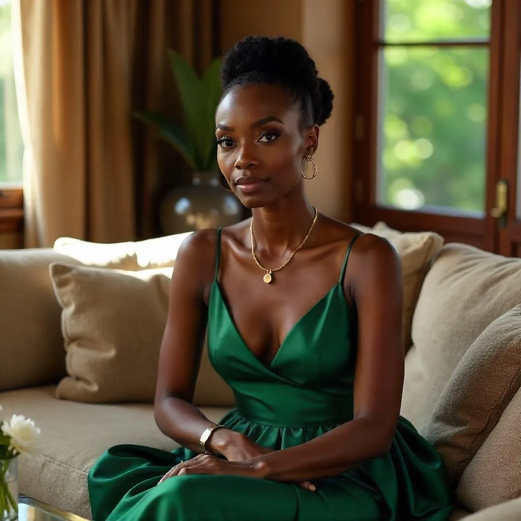 Elegant Black Woman at Home, Photorealistic Portrait