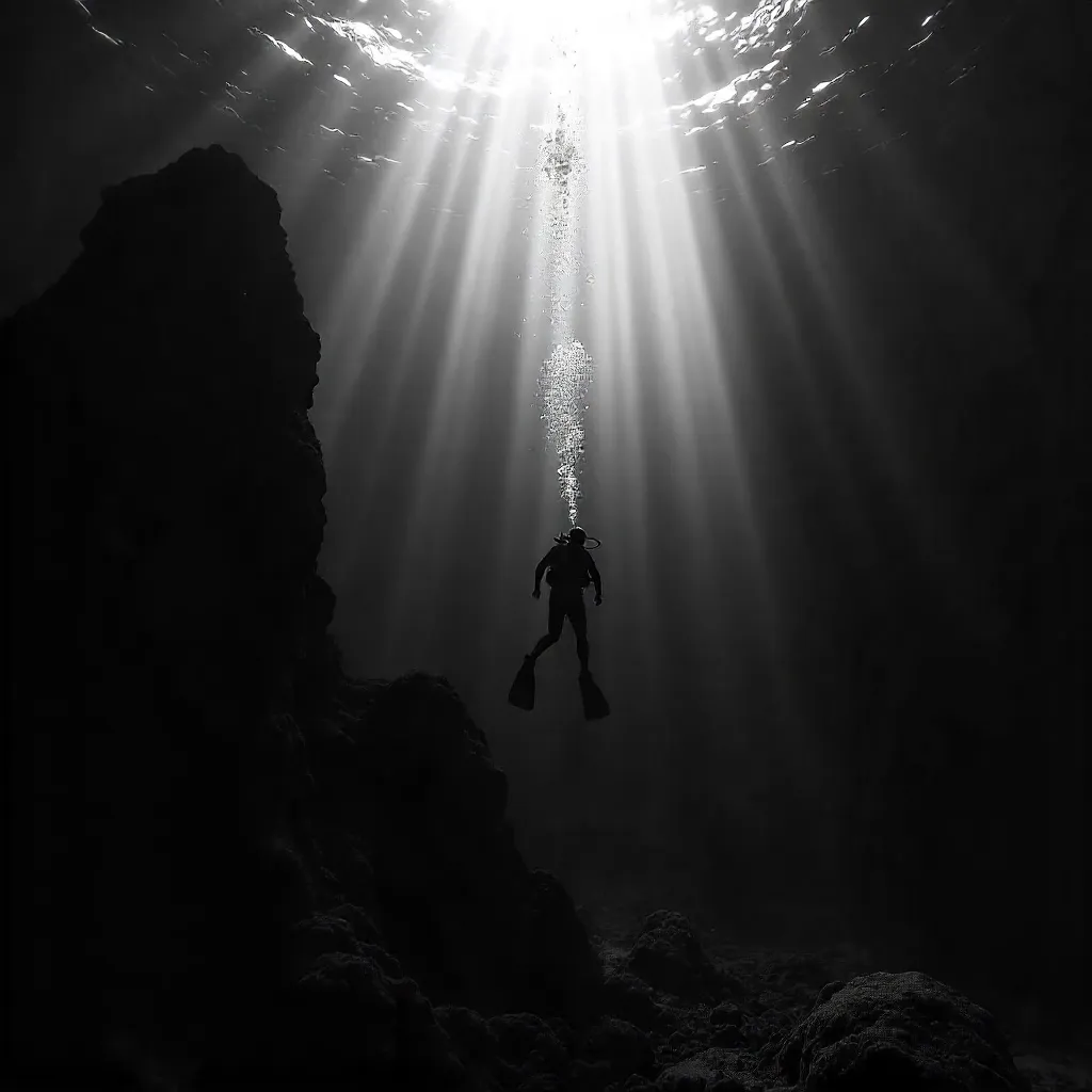 Alone Diver Descends into the Quiet Deep
