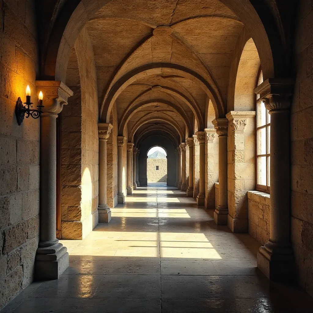 Timeless Stone Arches in a Historic Corridor