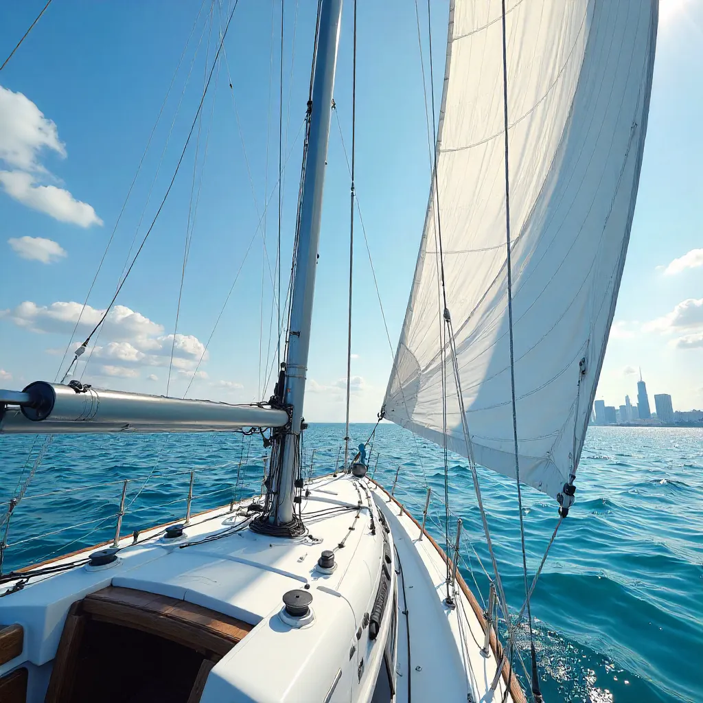 Mast and Sails Under Chicago Sky