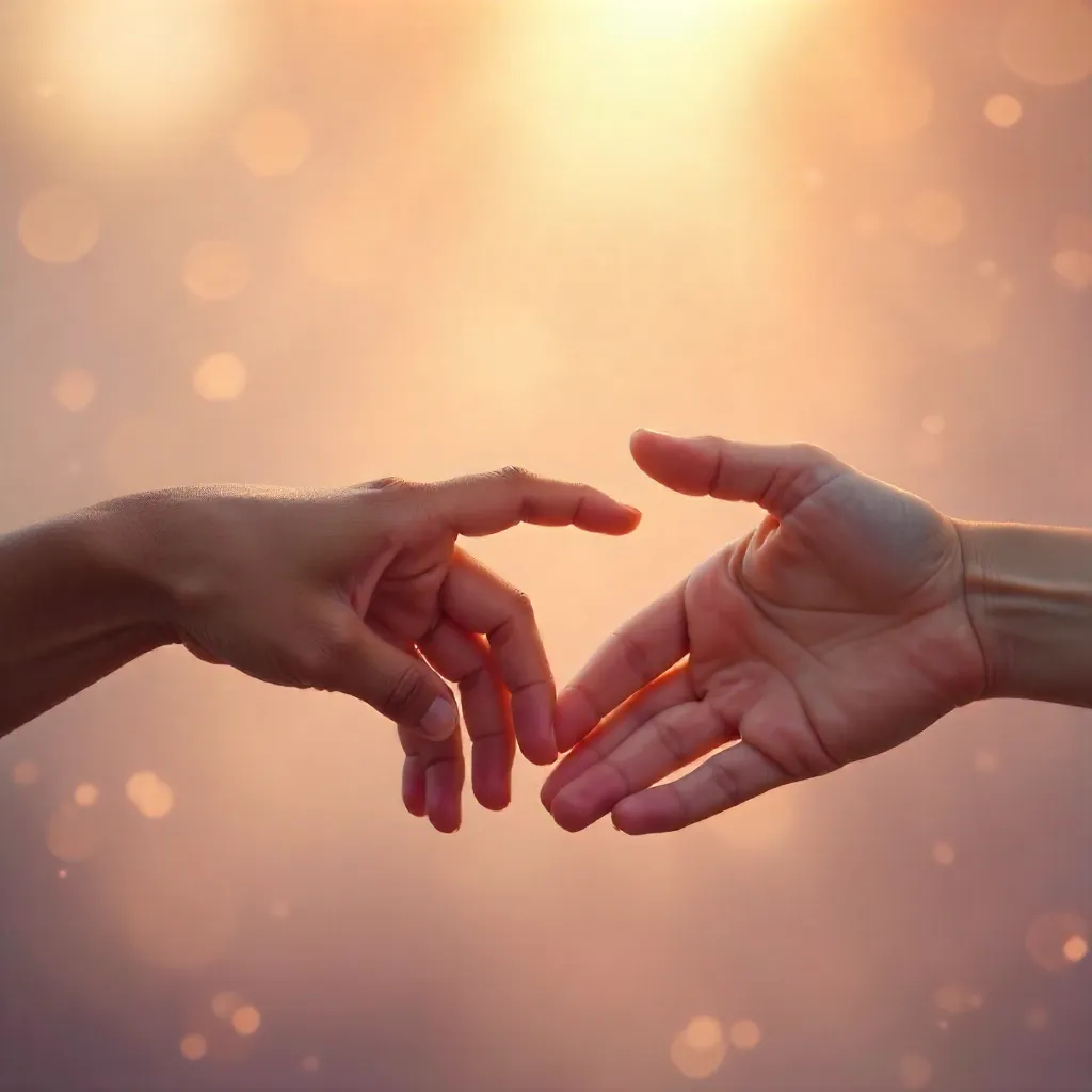 Two Hands Reaching Across Soft Light