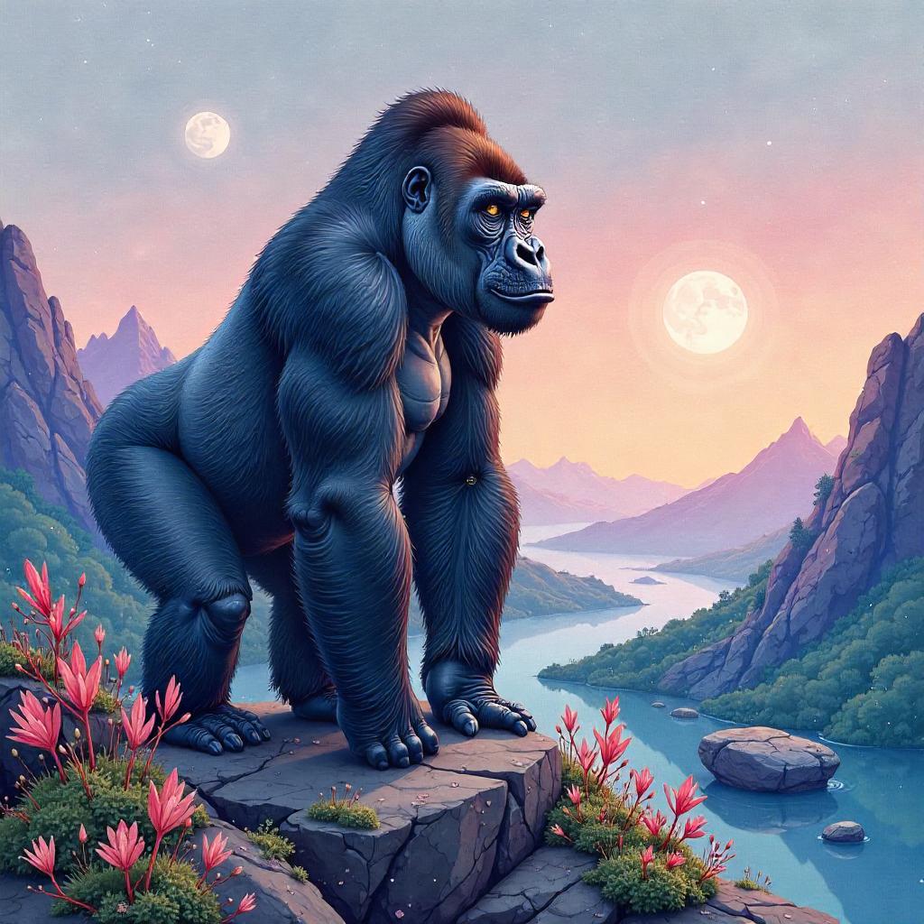 Watercolor Gorilla on an Alien Planet