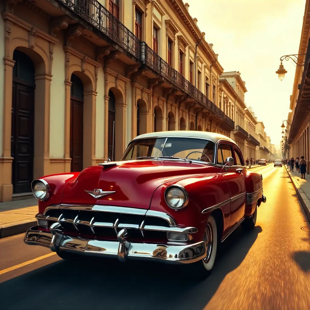 Golden Hour Classic Car in La Habana
