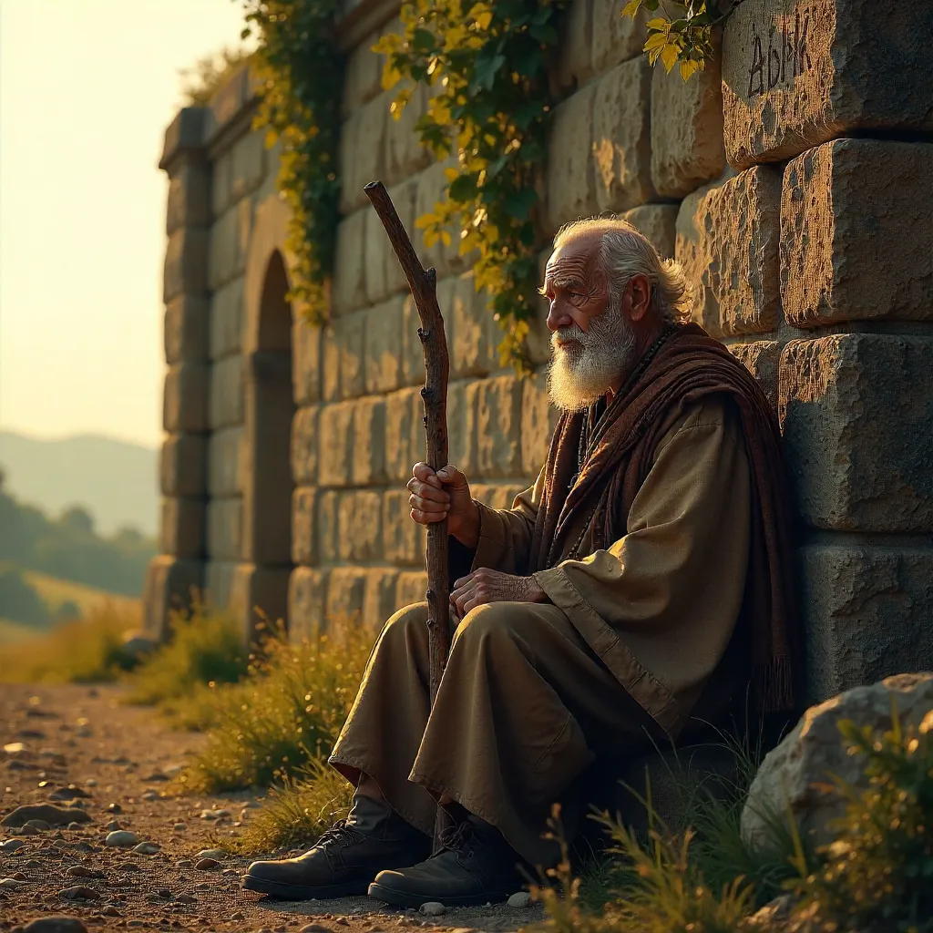 Contemplation by the Ancient Stone Wall