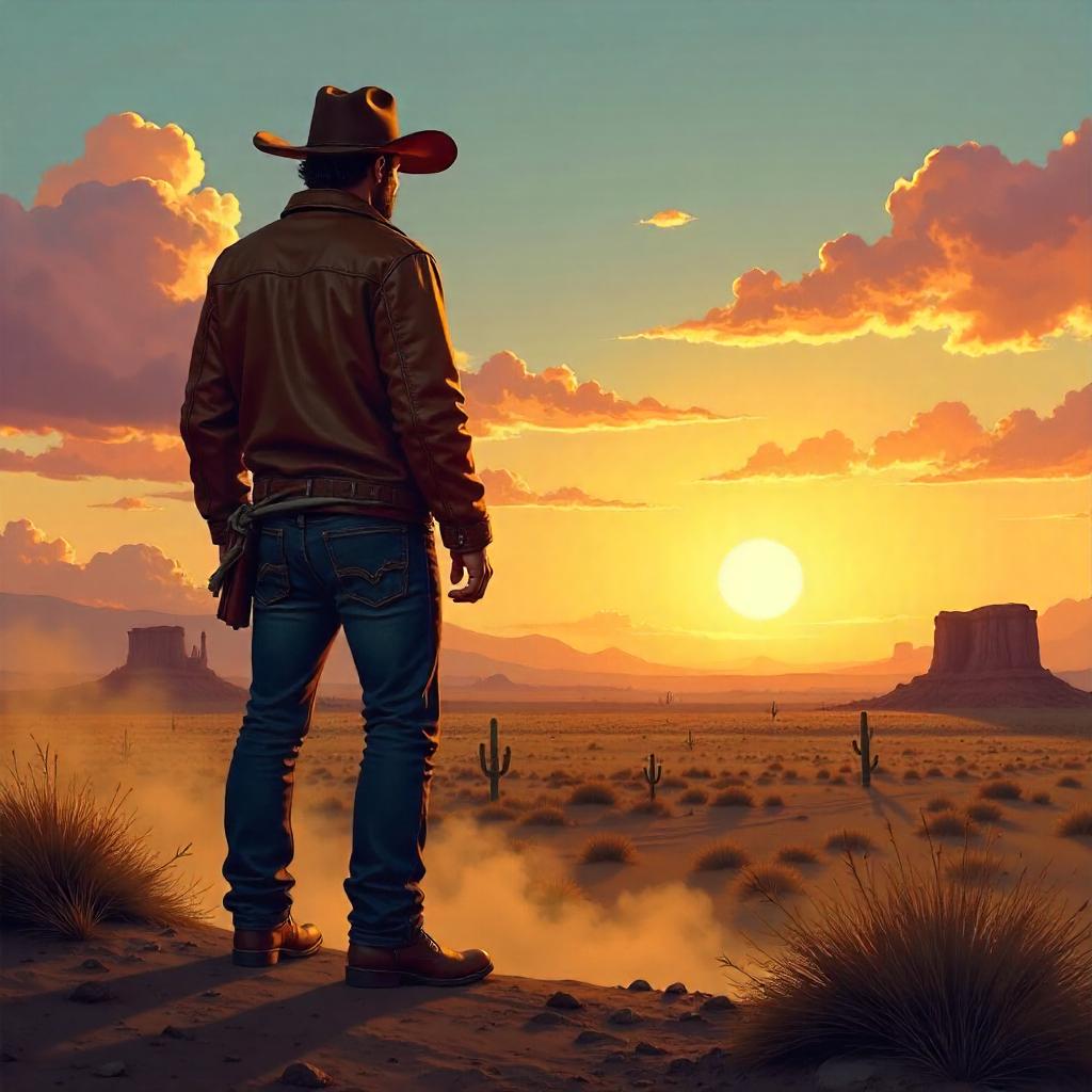 Dawn Light: A Cowboy at Sunrise in Digital Art
