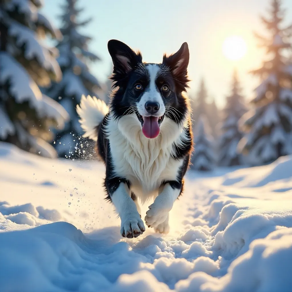 Joyful Border Collie in Fresh Winter Snow