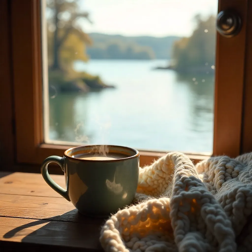 Cozy Coffee by the Lake Window