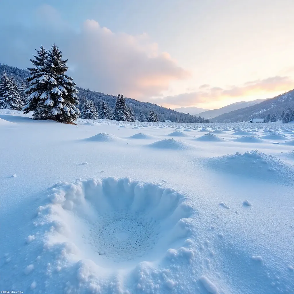 Fresh Snow Patterns in a Serene Winter Landscape