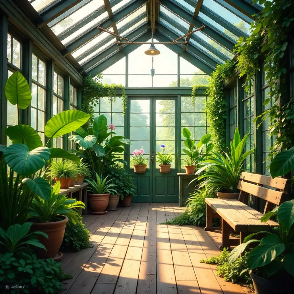 Sunlit Tranquil Greenhouse of Plants