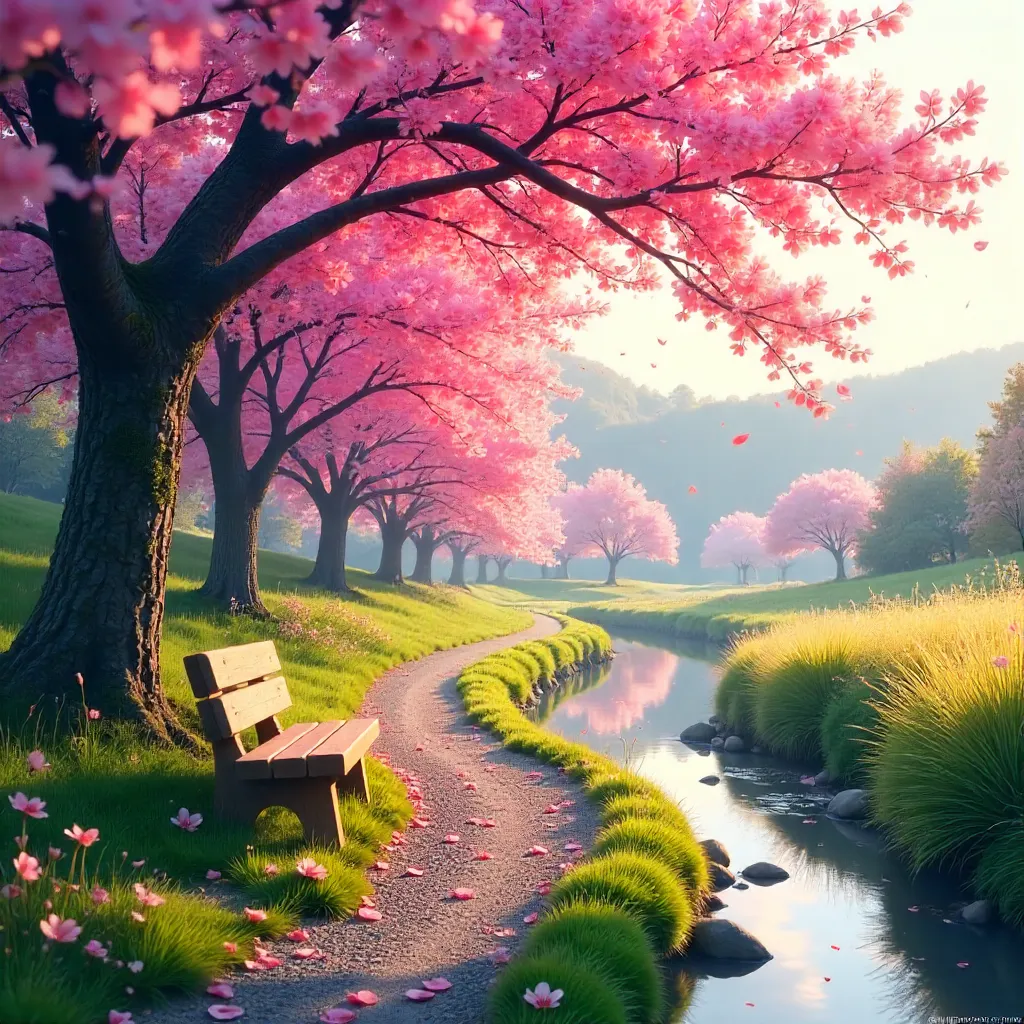 Vibrant Pink Cherry Blossoms in Romantic Spring