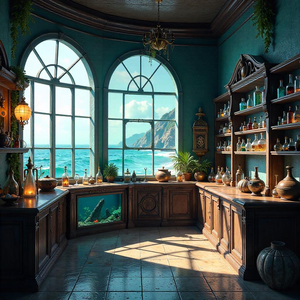 Oceanfront Potion Shop: a 3D Rendered Interior