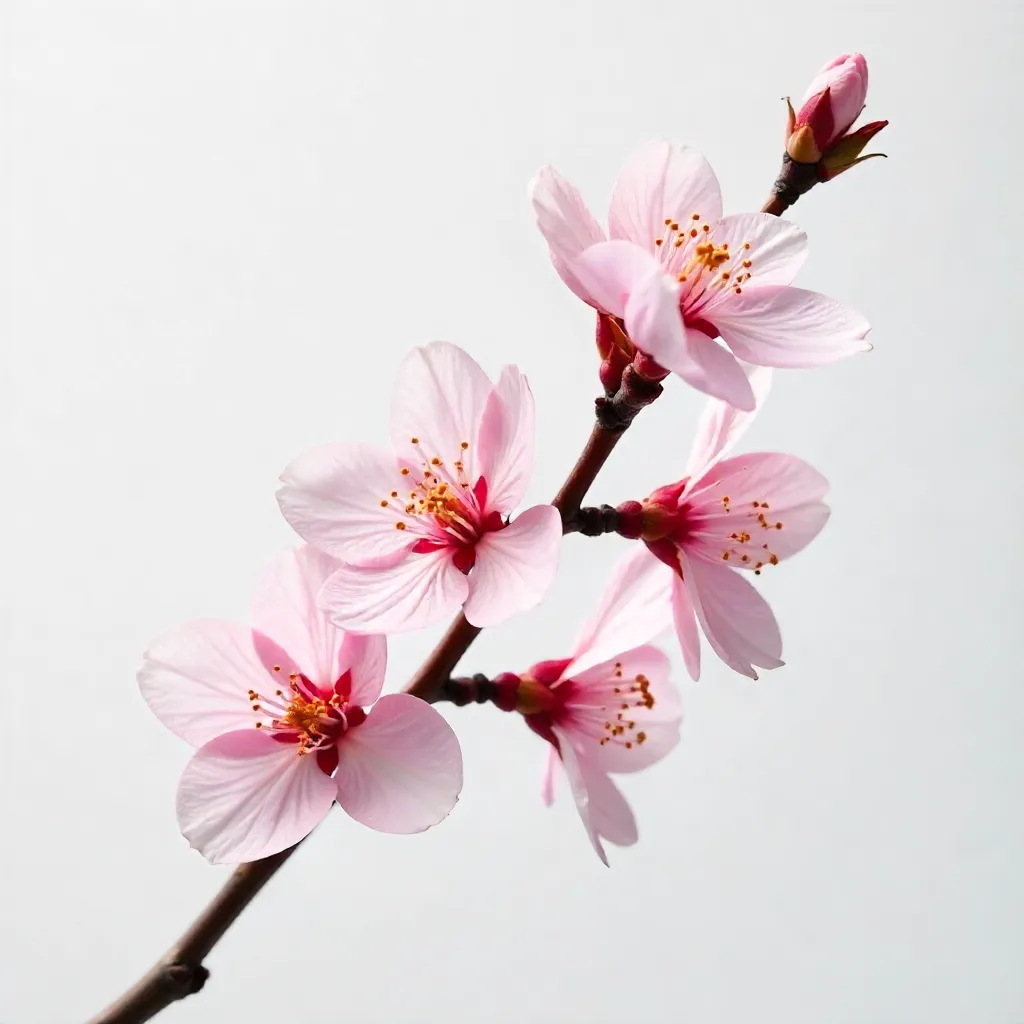 Tranquil Pink Cherry Blossoms on White Background