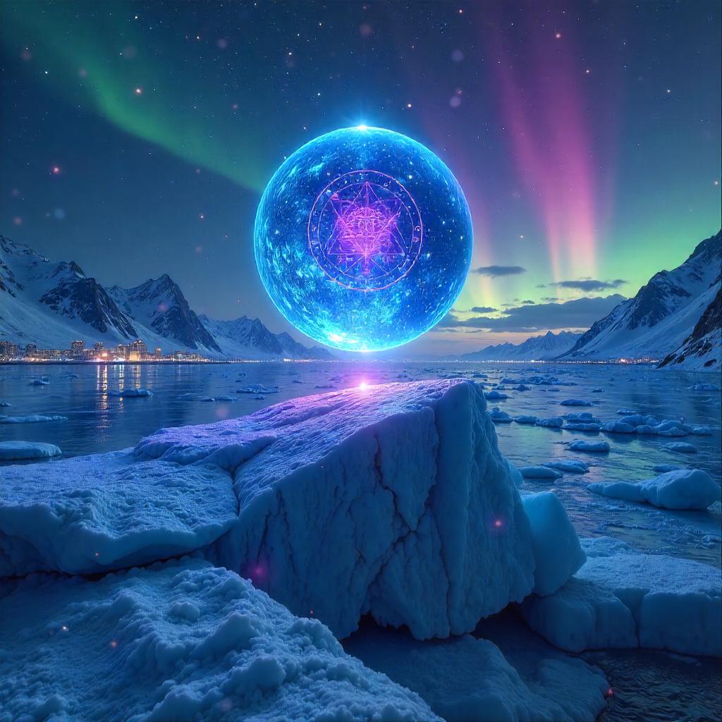Spirit Orb over a Neon Glacier