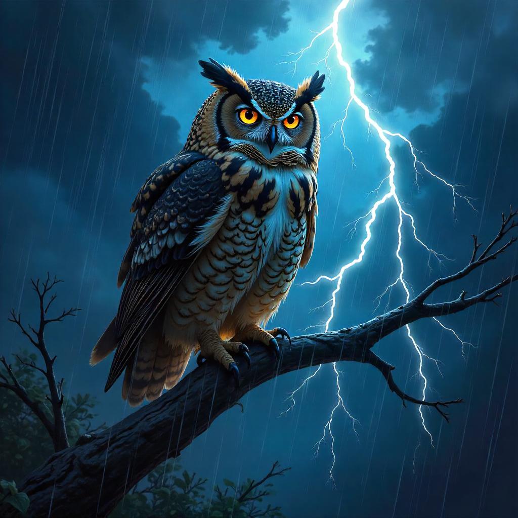 Thunderstorm Owl: Digital Night Storm