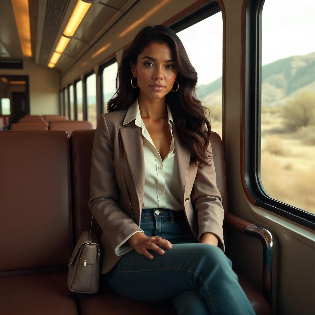 Stylish Latina in a 3D Train Ride