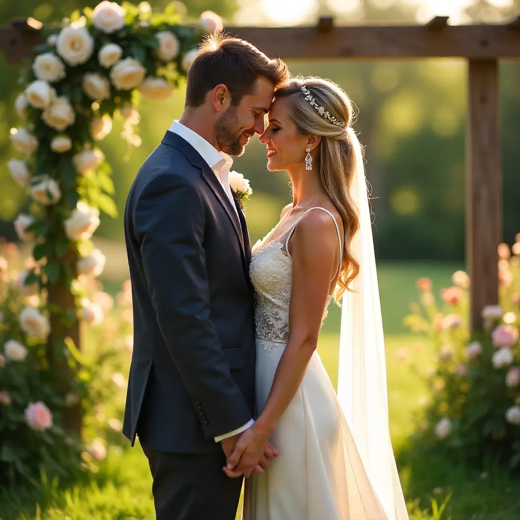 Serene Outdoor Wedding Embrace at Golden Hour