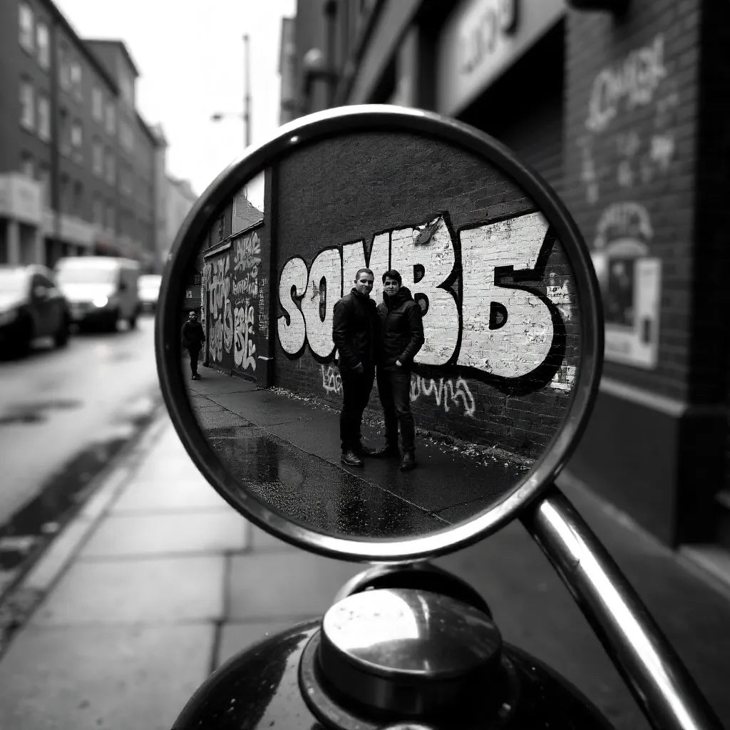 Monochrome Mirror Over Graffiti Duo