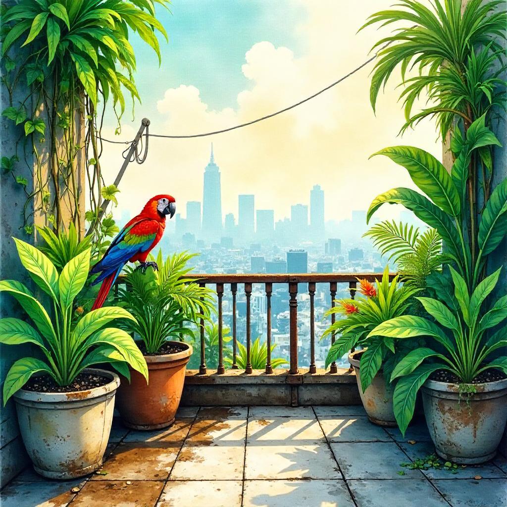 Watercolor Jungle Rooftop Oasis
