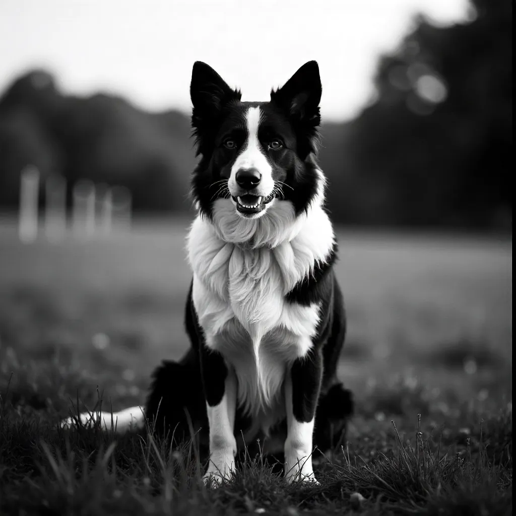 Border Collie in a Serene Outdoor Monochrome