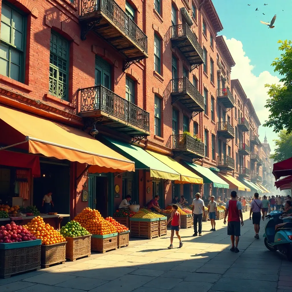 Colorful Market by a Vintage City Block