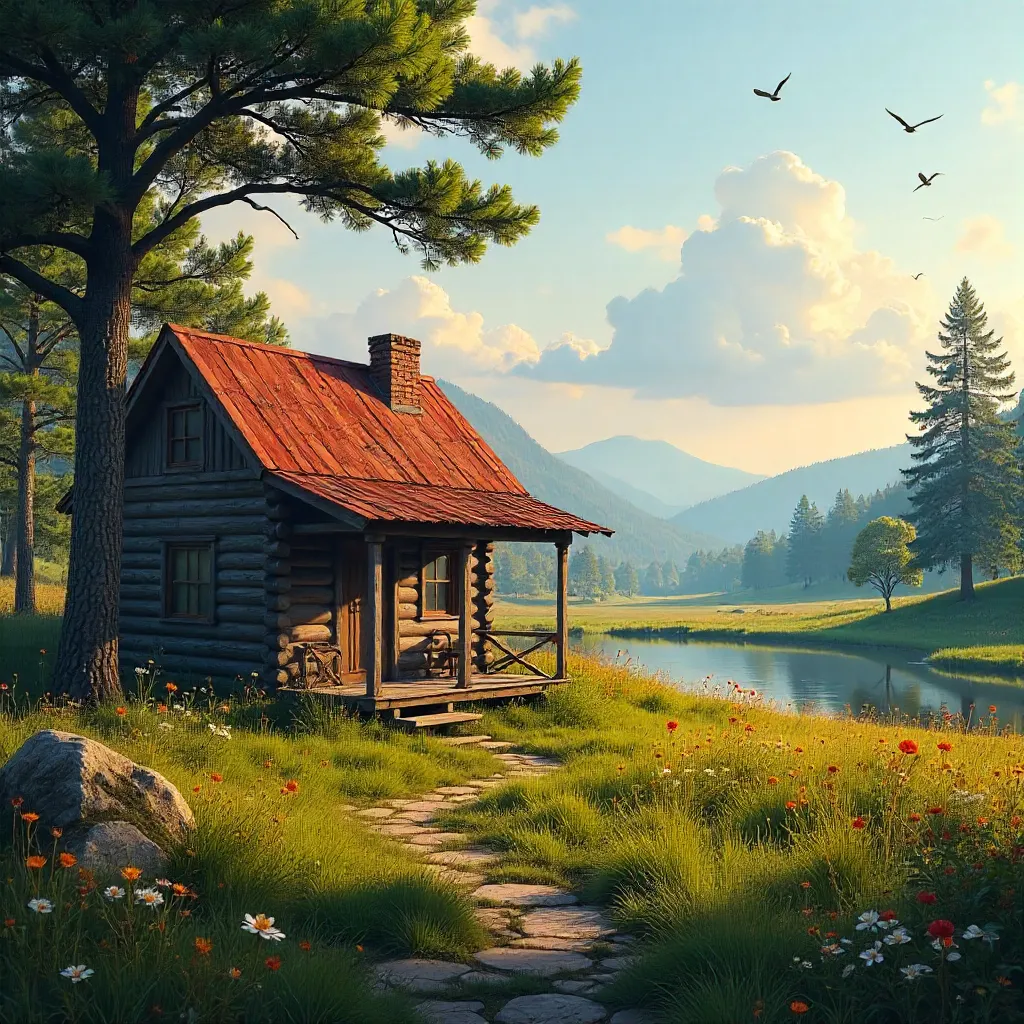 Charming Wooden Cabin in a Serene Tree-Lined Countryside