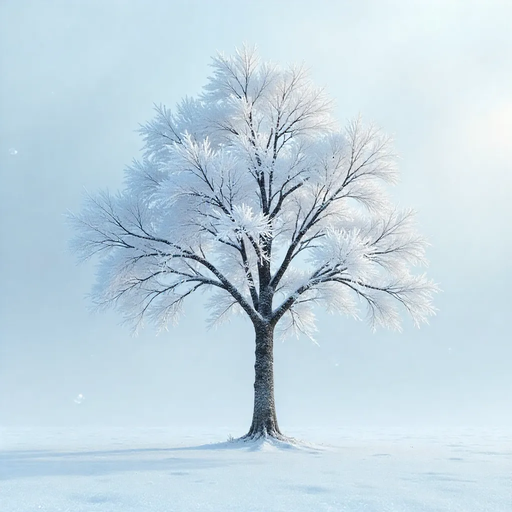 Frost-Kissed Lone Tree in White Winter