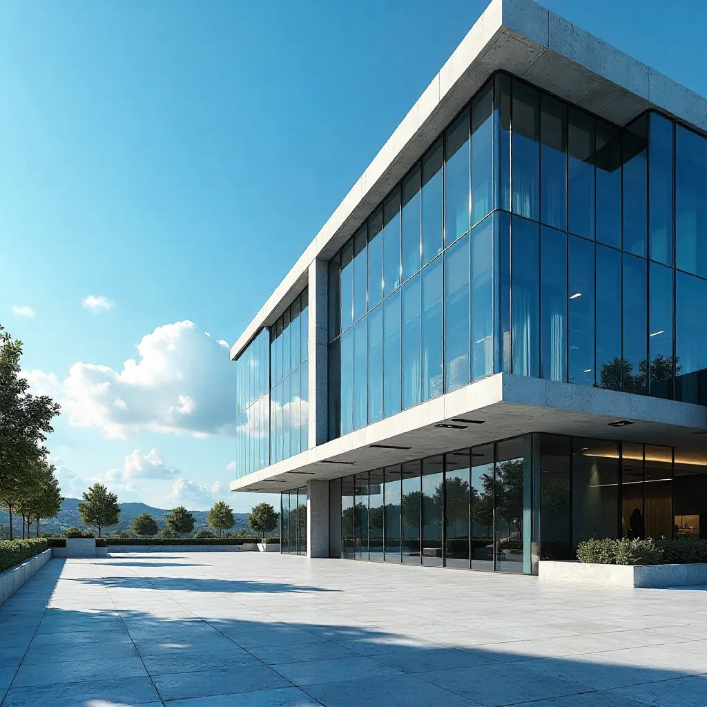 Contemporary Architecture under a Vibrant Blue Sky