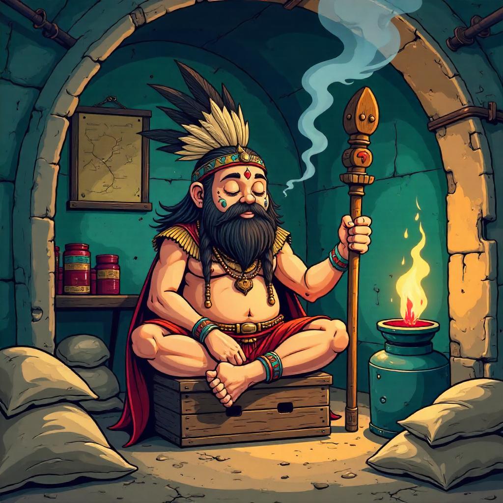 Shaman in a Cartoon Bomb Shelter